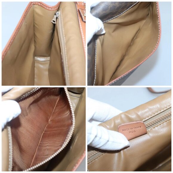 CELINE Macadam Canvas Shoulder Bag PVC Leather Brown Gold - Picture 14 of 15